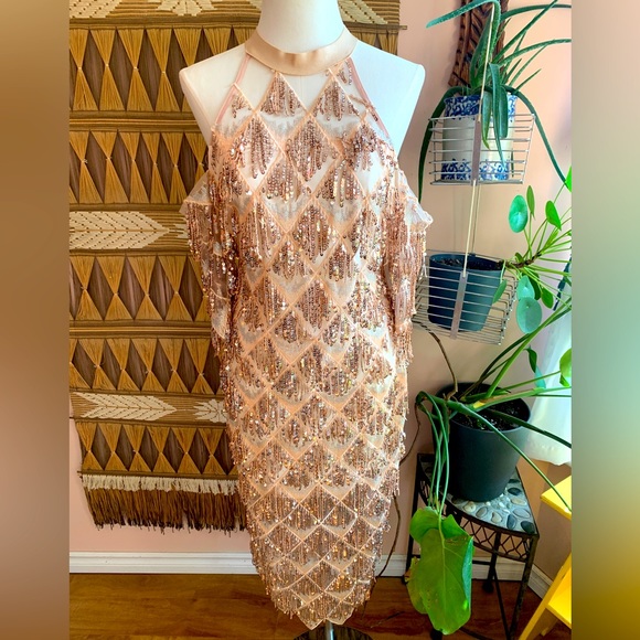 Gorgeous BNWT L’ATISTE Rose Gold Sequin Cocktail Dress - Picture 1 of 11